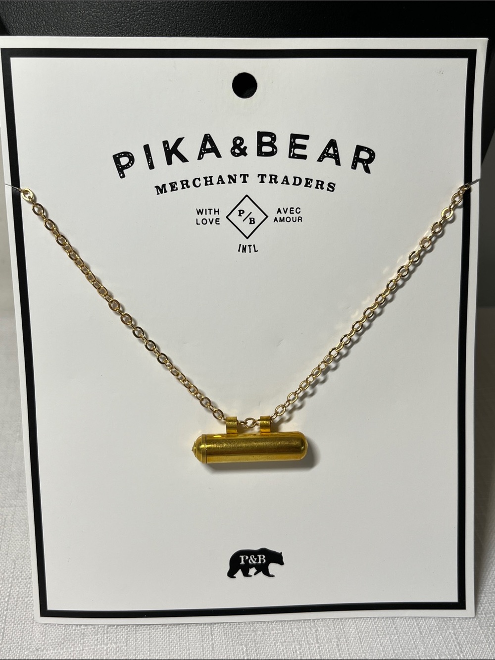New Pika & Bear Gold-tone Bar Pendant Necklace 17”